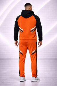 Ensemble de survêtement orange et noir pour homme – Ensemble sweat à capuche et jogging avec logo personnalisé |   Vêtements de sport slim fit streetwear - Product Image 5