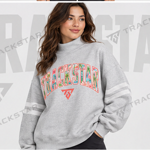 Sweat-shirt à col montant gris chiné pour femme, imprimé graphique, en molleton, coupe décontractée, épaules tombantes, haut décontracté - Product Image 4