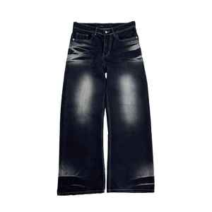Jeans en denim uni foncé respirant et décontracté pour hommes, brodés, vente en gros directe du fabricant, pour l'été, l'automne et l'hiver - Product Image 4