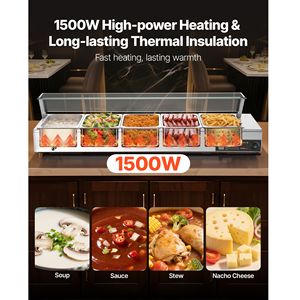 Calentador de Alimentos Eléctrico Comercial de Acero Inoxidable de 1500W, Baño María de Encimera con Tapa de Vidrio, Manual, 1500W - Product Image 2