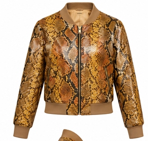 Chaqueta Bomber con Estampado de Serpiente para Mujer, Cuello Alto, Cierre de Cremallera, Chaqueta Corta de Otoño - Product Image 1
