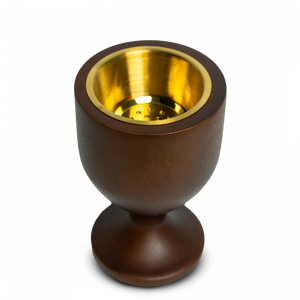 Brûleur d'encens en bois Chalice, en bois de manguier de luxe, pour Bakhoor, avec doublure en métal doré poli et base sur piédestal élégante - Product Image 1