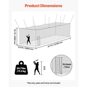Cage de frappe de baseball portable autoportante 41,7 x 12,8 x 10,1 pieds en HDPE noué 30 plis, équipement d'entraînement automobile - Product Image 2