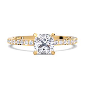 Bague de fiançailles en or 9 carats avec diamant de laboratoire certifié IGI, taille coussin, serti pavé - Product Image 3