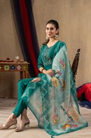 Ensemble de costume ethnique en soie romaine de luxe avec Kurti brodé et Dupatta en Chanderi, tenue de fête pour femmes