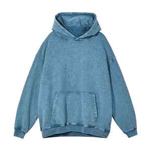 Unisex Oversized Green Hooded Sweatshirt <b>Plain</b> Dyed Cotton French Terry Casual Pullover Autumn Wear - Product Image 6