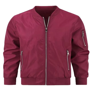 แจ็คเก็ตนักบิน MA1 หนังแท้ REGAL LEATHER OEM ออกแบบโลโก้ตามสั่ง สำหรับฤดูหนาว แจ็คเก็ตเบสบอลบอมเบอร์ลำลองสำหรับผู้ชาย สีเบอร์กันดี ผ้าแคนวาส - Product Image 1