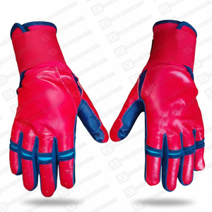 High Quality Customized Color Size Logo <b>Long</b> Cuff Cowhide Leather Baseball Batting <b>Gloves</b> Breathable Lightweight Antislip <b>Red</b> - Product Image 3