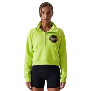 Sudaderas Cortas con Cierre de Cremallera Verde Fluorescente Personalizadas para Mujer, Ropa Deportiva de Manga Larga, Sudadera Atlética para Gimnasio y Entrenamiento - Product Image 1