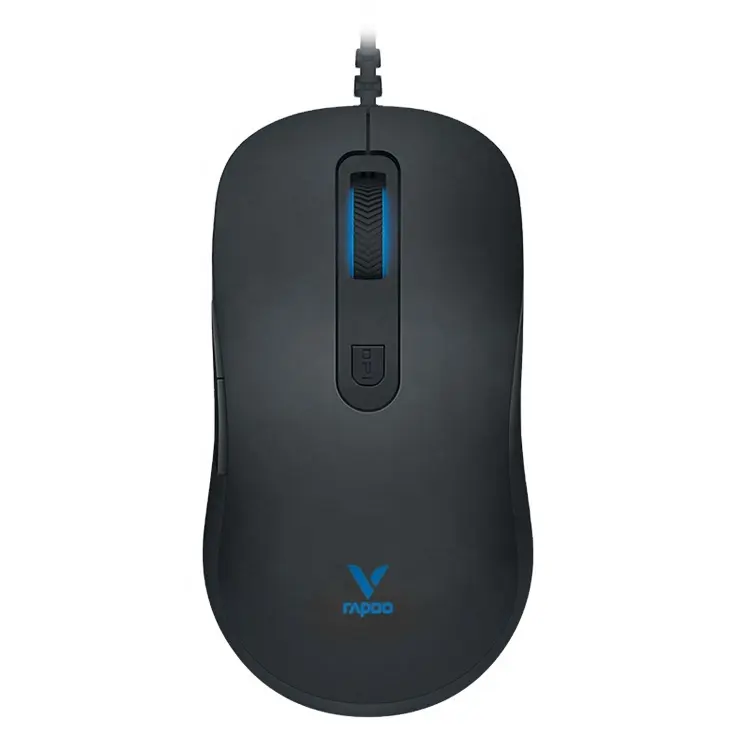 Rapoo V22S 6D kabel RGB USB Mouse optik 6200 DPI, Mouse optik LED ergonomis dapat disesuaikan orientasi tangan kanan untuk game