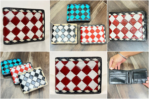 Cartera de cuero genuino de diseño de marca famosa para hombre, billeteras plegables con patrón de tablero a cuadros con bloqueo RFID para hombre, tarjetero - Product Image 3