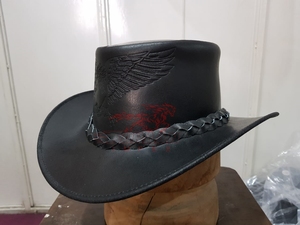 Chapeau Western en Cuir Gaufré Aigle Noir pour Homme, Style Cowboy Ranch, Large Bord, Bandeau Tressé, Couvre-chef d'Extérieur - Product Image 5