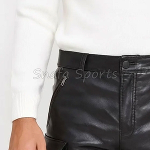 กางเกงขาสั้นผู้ชาย กางเกงหนังสั่งทำพิเศษพร้อมเชือกผูกเอว กระเป๋าซิปแบบโชว์ กระเป๋าคาร์โก้ กางเกงขาสั้นคุณภาพสูงสำหรับผู้ชาย - Product Image 5