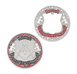 Pièce de défi personnalisée de l'Ordre Fraternel des Francs-Maçons, plaquée or, découpée, rouge et noire, avec compas circulaire, souvenir de loge maçonnique, cadeau - Product Image 1