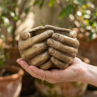 Vase artistique en céramique fait main AG Elements avec plateau en bois pour plantes succulentes et décoration intérieure