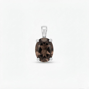 Pendentif tendance en argent sterling plaqué rhodium avec quartz fumé taille ovale, fait main, minimaliste, bijoux délicats pour femme Rhaya - Product Image 1