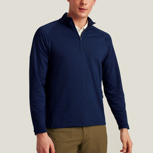 Men's <b>Navy</b> Blue Quarter-Zip Long Sleeve Pullover Knitted Breathable Casual Shirt Golf <b>Top</b> - Product Image 1