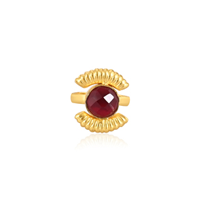 Adjustable <b>Garnet</b> Hydro Gemstone Lab Created Round Gold Plated Brass <b>Ring</b> Handmade Stylish Jewelry for Women - Product Image 1