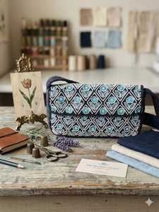 Handmade Glass <b>Beads</b> Embroidery Craft with Floral Pattern on Cotton Fabric Washable Rectangular Shape Handbag - Product Image 3
