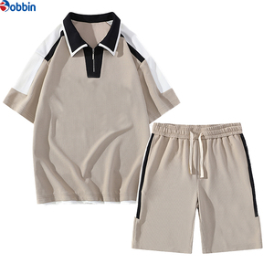 Conjunto Corto Personalizado para Hombre, Estilo Deportivo Casual Juvenil, Camiseta con Solapa de Manga Corta, Traje Deportivo, Conjunto para Correr, Media Manga, Tejido Terry - Product Image 5