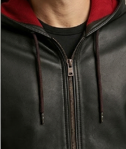 Chaqueta con Capucha de Cuero Negra para Hombre, Corte Ajustado, con Cierre, Estilo Casual Urbano, Ropa de Invierno, Calidad Premium, Elegante, Resistente al Viento, con Calefacción - Product Image 3