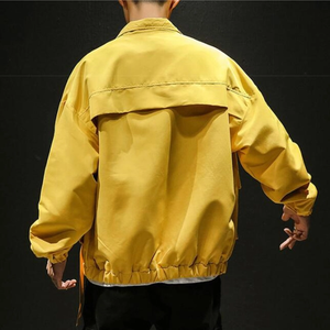 Men's Yellow Safari <b>Jacket</b> Stand Collar Waterproof Workwear Style <b>Canvas</b> Material Regular Fit Spring Season - Product Image 5