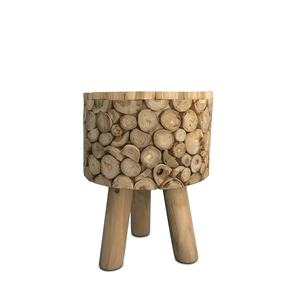 Tabouret en bois de teck massif fait main en gros et table d'appoint ronde en bois rustique moderne avec pieds, meubles naturels - Product Image 1