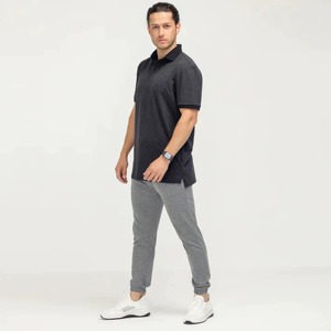 T-shirt de golf personnalisé pour homme, gris anthracite, en coton texturé, imprimé numériquement sur le devant, à manches courtes, décontracté, respirant, haute qualité, pour l'été - Product Image 2