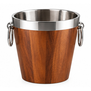 Seau à glace en acier inoxydable à double paroi avec couvercle, seau à vin isotherme en bois de qualité supérieure, seau à glace en forme de baril pour les fournitures de bar - Product Image 4