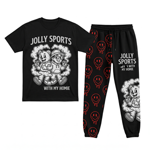 Heavyweight 260 GSM Cotton Men T Shirt and Pant <b>Set</b> Black Oversized Graphic Puff Print Custom Logo T Shirt and pant men's - Product Image 5