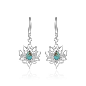 Pendientes de Flor de Loto con Turquesa Natural, Hechos a Mano, Plata de Ley, Joyería Boho para Mujer, Pendientes Colgantes - Product Image 2