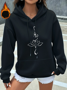 เสื้อฮู้ดลายดอกบัวสำหรับผู้หญิง ฤดูใบไม้ร่วงและฤดูหนาว ปี 2026 สวมใส่สบาย อุ่น แฟชั่น ทันสมัย สไตล์ลำลอง ลายกราฟิกโดดเด่น - Product Image 3