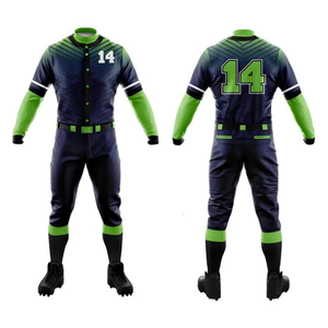 Maillot de baseball personnalisé sublimé pour homme, manches longues, rayé vert marine, numéro 14, évacuation de l'humidité, ensemble uniforme toutes saisons - Product Image 6