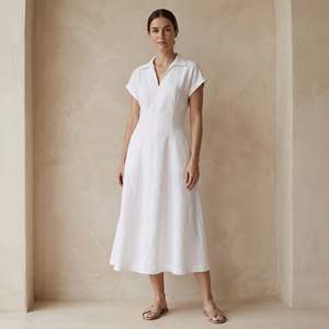 Beautiful <b>Women's</b> White Cotton Paneled A-Line Midi <b>Dress</b> <b>For</b> <b>Women</b> Featuring Lightweight Fabric Modern Style Comfortable Fit - Product Image 1