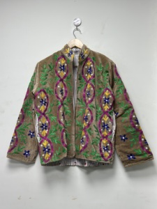 <b>Velvet</b> Floral Embroidered Bomber <b>Jacket</b> <b>Women</b> Autumn Winter Full Sleeve Hand Embroidery Pullover Artisan Crafted Multicolor - Product Image 6