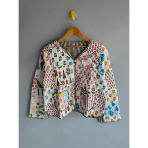 Women's Embroidered Floral Kantha Vest Cotton Waistcoat Button Front <b>Patchwork</b> <b>Jacket</b> With Pockets for Winter gift for her - Product Image 1