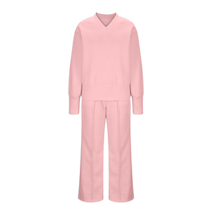 Survêtement rose pour femme, col en V, manches longues, couleur unie, vêtement décontracté, respirant, 100% coton, style automne, produit le plus vendu - Product Image 2