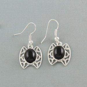 925 Sterling Silver Black Onyx Stone <b>Dangle</b> <b>Earrings</b> for Women Handmade Oval Cabochon Gemstone Hook <b>Earrings</b> - Product Image 2