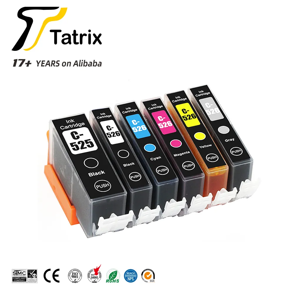 Tatrix PGI-525 PGI525 PGI 525 CLI-526 CLI526 CLI 526 캐논 MG5350 용 프리미엄 색상 호환 프린터 잉크젯 잉크 카트리지