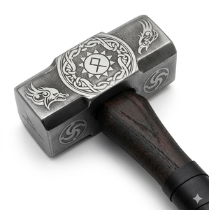 ค้อนช่างยี่ห้อ MS Enterprises ทำด้วยมือ ลายสลักแบบไวกิ้ง ทำจากเหล็กกล้าคาร์บอนเกรดอุตสาหกรรม หน้าตัดทรงสี่เหลี่ยมผืนผ้า ด้ามจับแบบมีพื้นผิว - Product Image 2