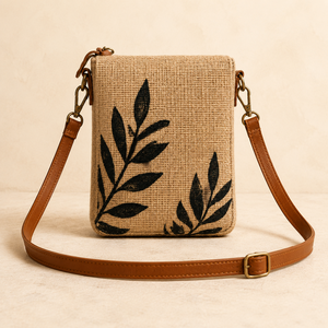 HINDVANTA GLOBAL Eco-friendly Jute Material Sling Bag Crossbody Shoulder <b>Purse</b> Adjustable Strap Zipper Closure Casual Mini - Product Image 1