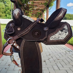 Silla de montar western Tackticle con adornos de tachuelas y gemas, estilo Vaquero del Oeste, para equitación de placer y senderismo, con asiento de cuero suave, para deportes ecuestres - Product Image 1