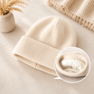 Winter <b>Wool</b> Knitted <b>Beanie</b> With Custom Soft Warm Fur Knit Plain <b>Beanies</b> for Women - Product Image 5