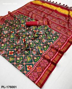 New Arrival Handloom Silk Patola with Traditional Motif-Geometric Pattern & Lagdi Patta-Woven Zari Border <b>Saree</b> <b>Woman</b> Fashion - Product Image 6