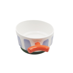 Bol à soupe en céramique créatif avec des éclaboussures bleues et des poignées rouges contrastées, vaisselle moderne - Product Image 1