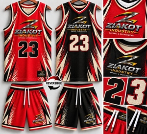Venta al por Mayor Directa de Fábrica ZIAKOT INDUSTRY Conjunto de Baloncesto Personalizado Rojo y Negro Reversible de Doble Cara Sublimado - Product Image 1