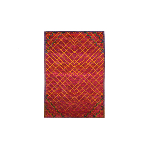 Tapis en soie et laine noués à la main, motif treillis moderne haut de gamme, tapis d'appoint 3D à poils ras - Product Image 5