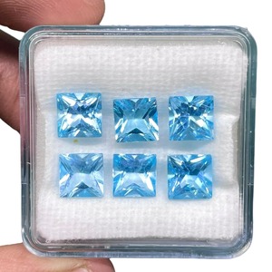 Topaze bleu ciel naturelle 7x7mm taille princesse, pierre précieuse en vrac, lot de topazes de haute qualité - Product Image 1