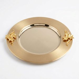 Assiette de présentation de luxe faite à la main en acier inoxydable 304, 33 cm, avec bordure en motif de lierre PVD doré, pour la décoration intérieure, les hôtels et les mariages - Product Image 3