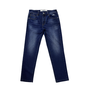 Jean décontracté homme de haute qualité, coupe droite, printemps-automne, ajusté, taille mi-haute, fermeture éclair, léger, en denim indigo délavé avec lettres - Product Image 1